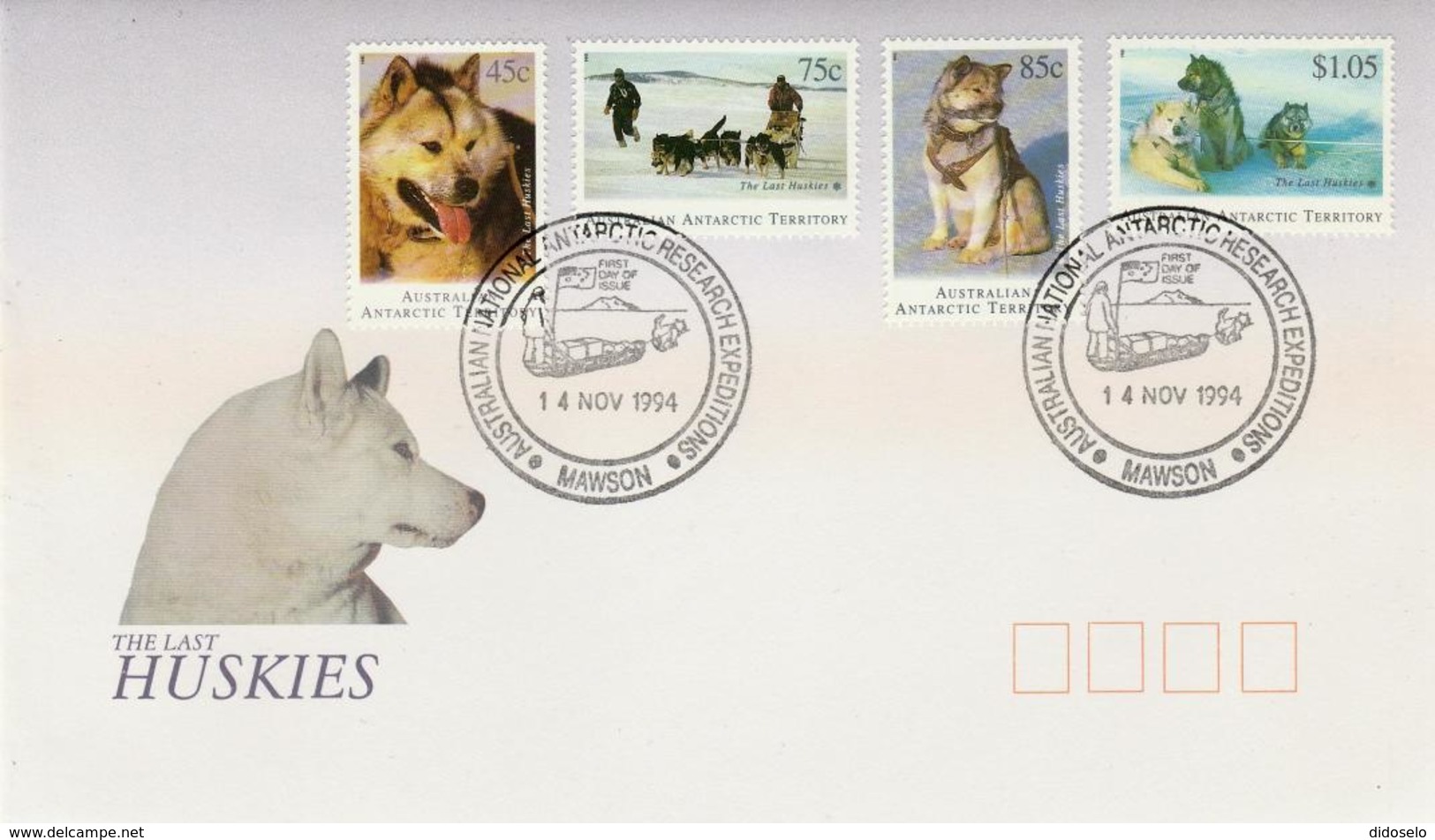 AAT - 1994 - Antartic Huskies Set On FDC - Mawson Base Cancel - FDC