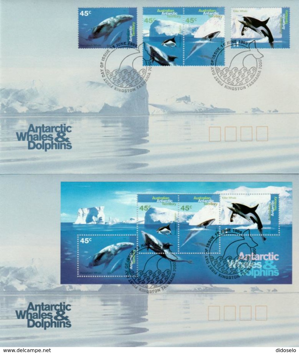 AAT - 1995 - Antartic Whales And Dolphins Set + S/s On FDC - FDC