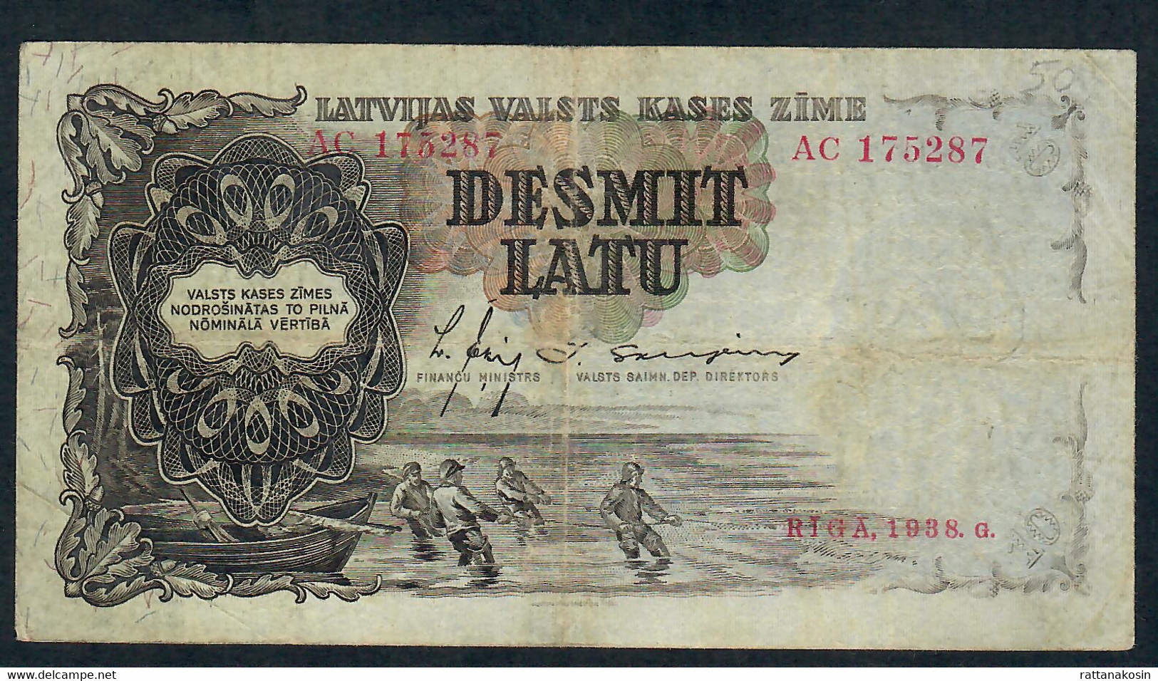 LATVIA P29b   10  LATU   1938  #AC    F-aVF   NO P.h. - Latvia