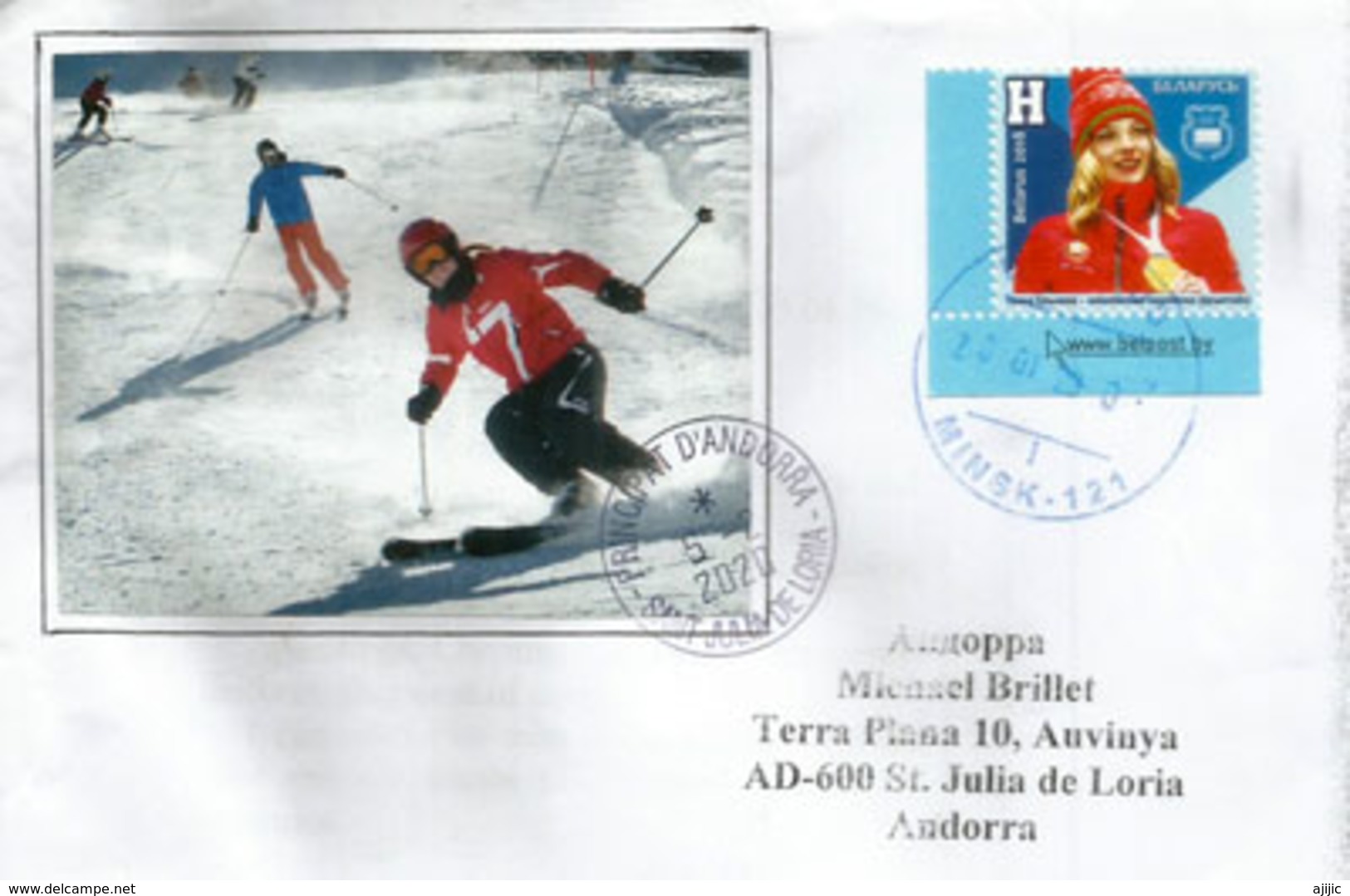 2018 Pyeongchang Belarusian Hanna Huskova,Olympic Gold Medal Freestyle Skier., Letter Minsk Sent To Andorra - Winter 2018: Pyeongchang