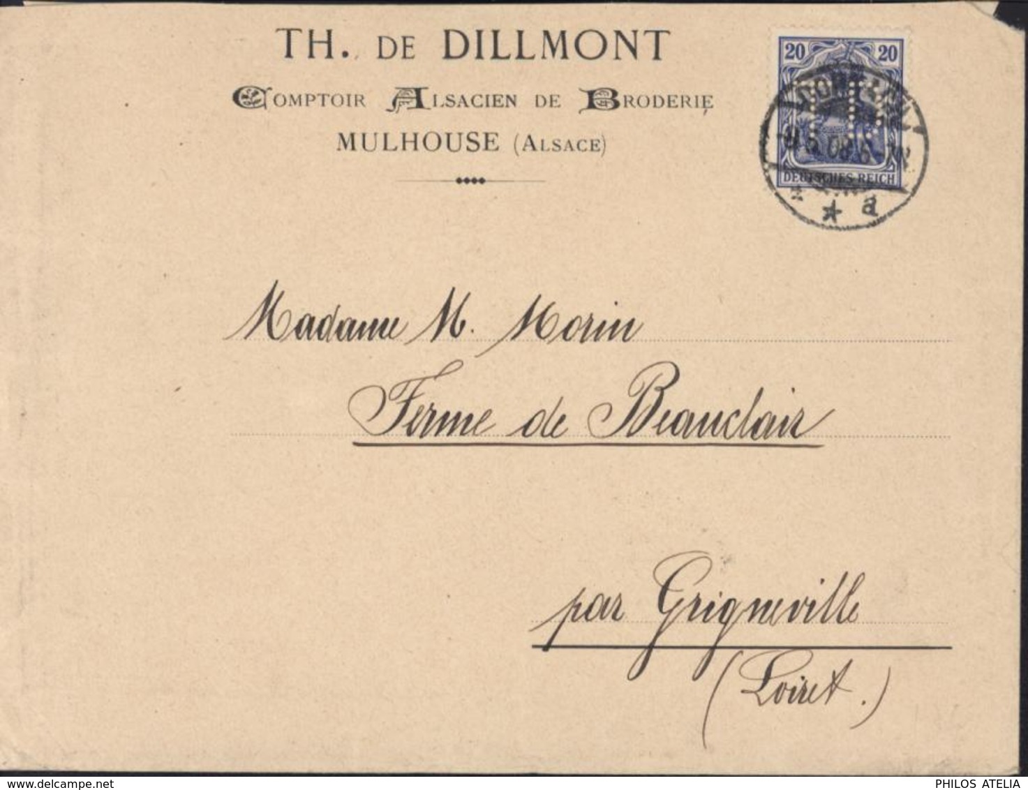 YT Allemagne 85 Bleu Perforé TD TH De Dillmont Comptoir Alsacien Borderie Mulhouse CAD Dornach 9 5 08 - Otros & Sin Clasificación