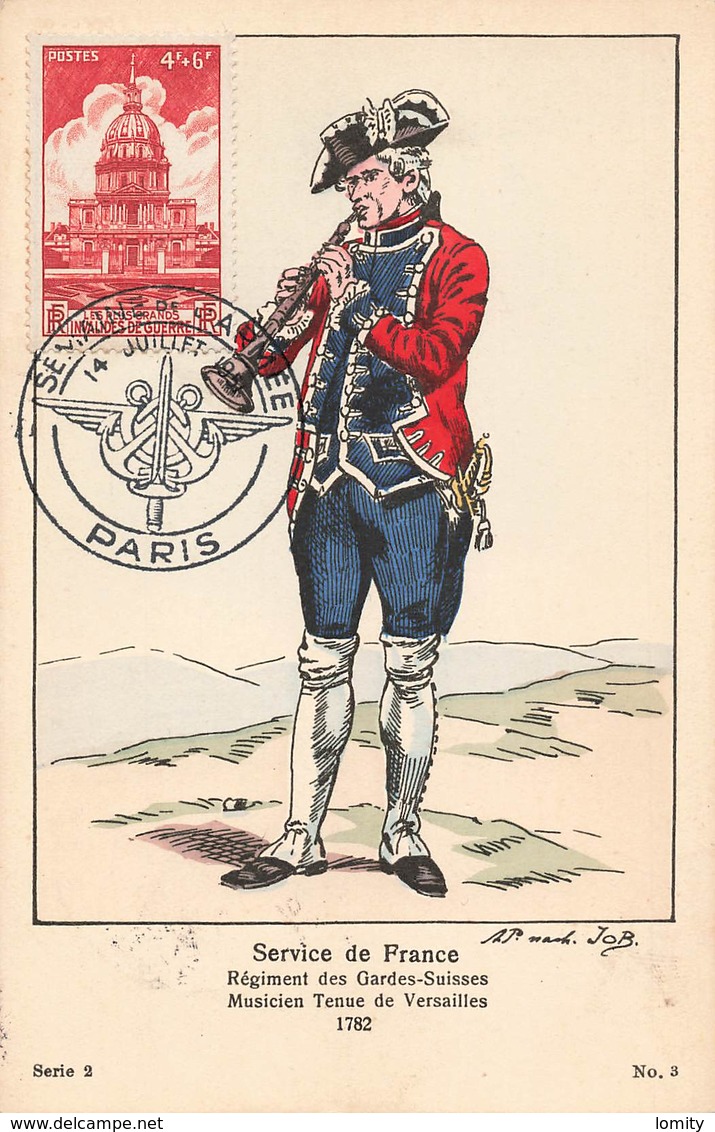 Militaire Uniforme Service De France Regiment Gardes Suisses Musicien Tenue De Versailles 1782 Cachet Semaine Armee 1951 - Uniformes