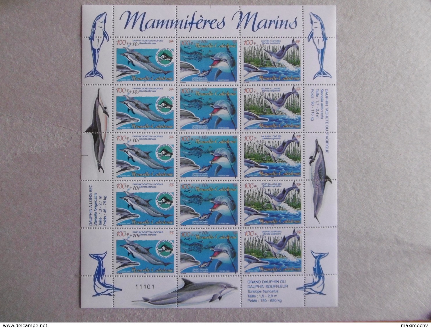 NOUVELLE CALEDONIE ANNEE 2005   P965/967 * *  FAUNE MARINE CETACES DAUPHINS LE FEUILLET LUXE SURCHARGES - Ongebruikt