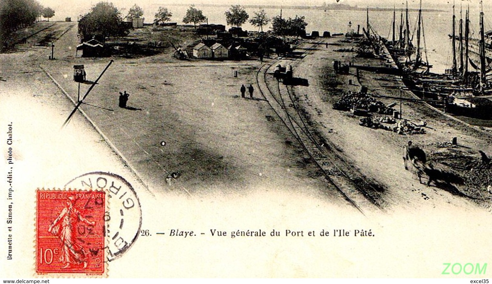 33 BLAYE - CPA GP DND Voyagée Timbrée RR  Vue Générale Du Port Et De L'île Pâté -N°26 BRUNETTE Et SIMON Imp, Phot CHABOT - Blaye