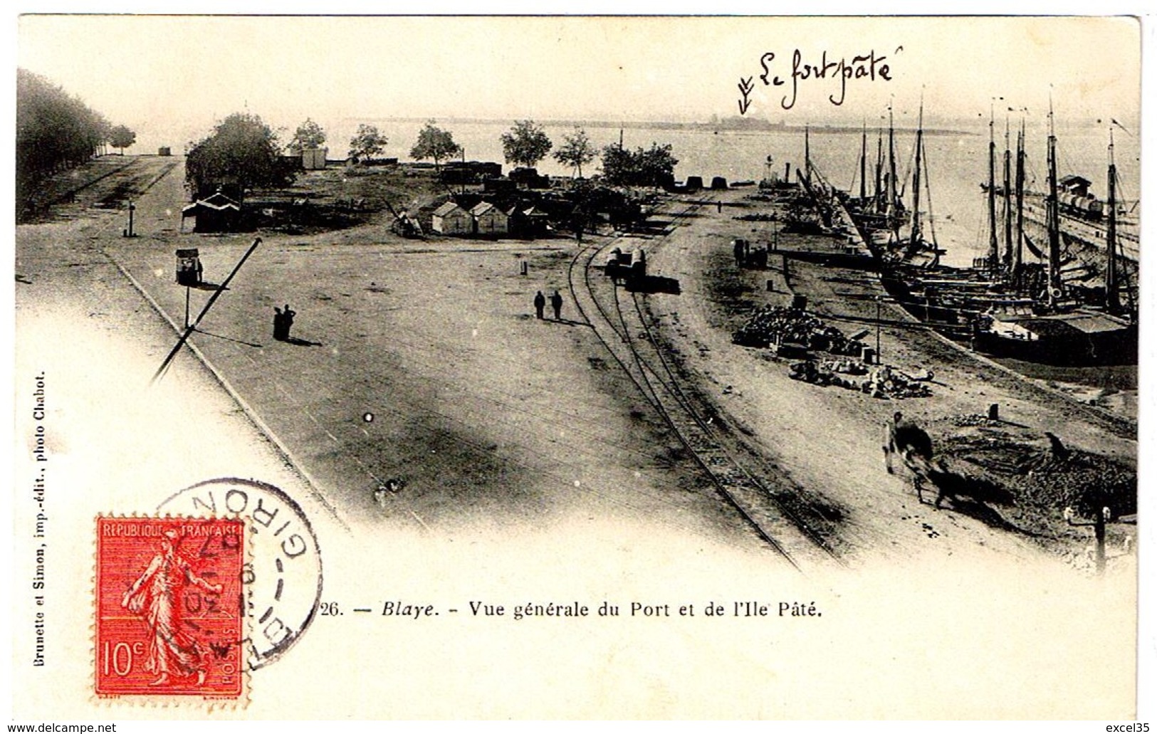 33 BLAYE - CPA GP DND Voyagée Timbrée RR  Vue Générale Du Port Et De L'île Pâté -N°26 BRUNETTE Et SIMON Imp, Phot CHABOT - Blaye