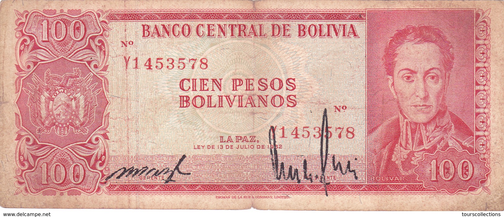 BILLET BOLIVIE De 100 PESOS BOLIVIANOS De 1962 - Simon Bolivar - N° Rouge Y14 - Bolivie