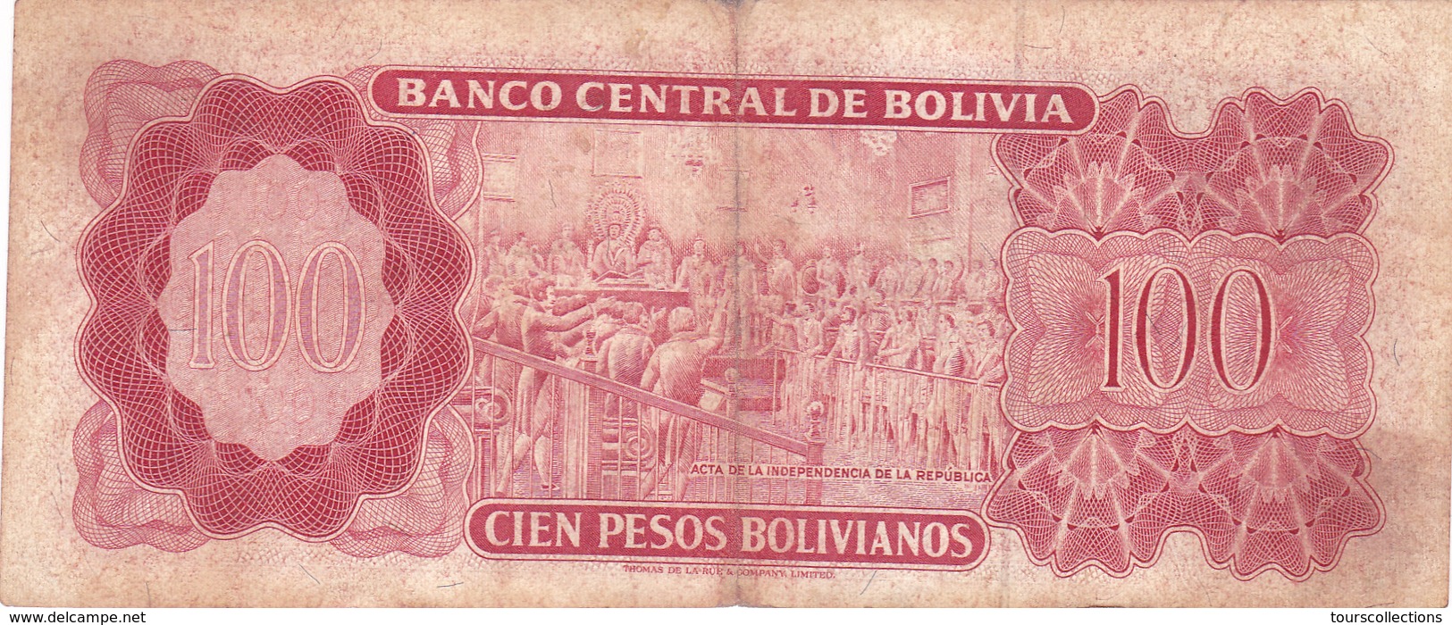 BILLET BOLIVIE De 100 PESOS BOLIVIANOS De 1962 - Simon Bolivar - N° Rouge U22 - Bolivië