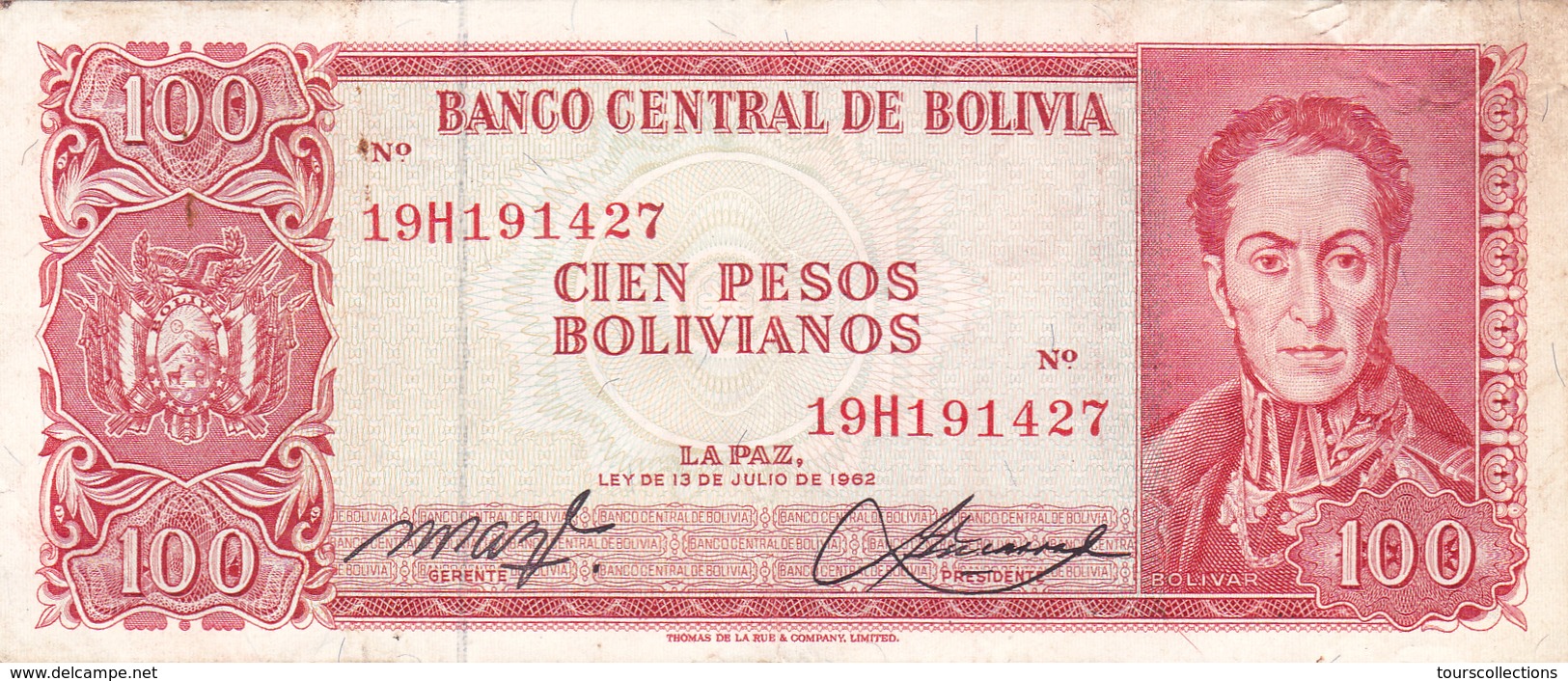 BILLET BOLIVIE De 100 PESOS BOLIVIANOS De 1962 - Simon Bolivar - N° Rouge 19H - Bolivien