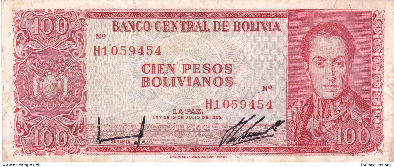 BILLET BOLIVIE De 100 PESOS BOLIVIANOS De 1962 - Simon Bolivar - N° Rouge H10 - Bolivie