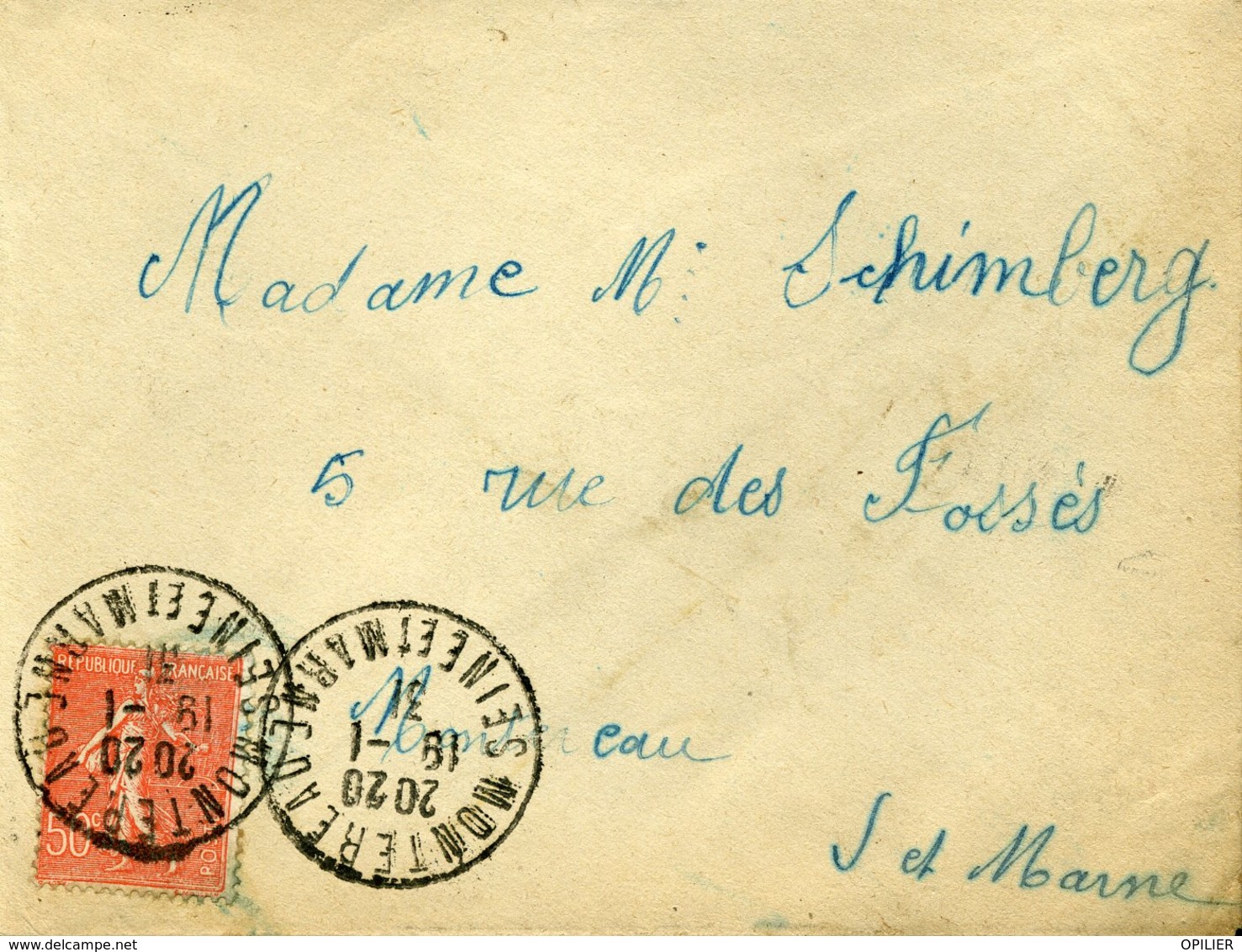 MONTEREAU SEINE ET MARNE 1931 Timbre à Date Sur 50c Semeuse Lignée S Pour Montereau - Cachets Manuels