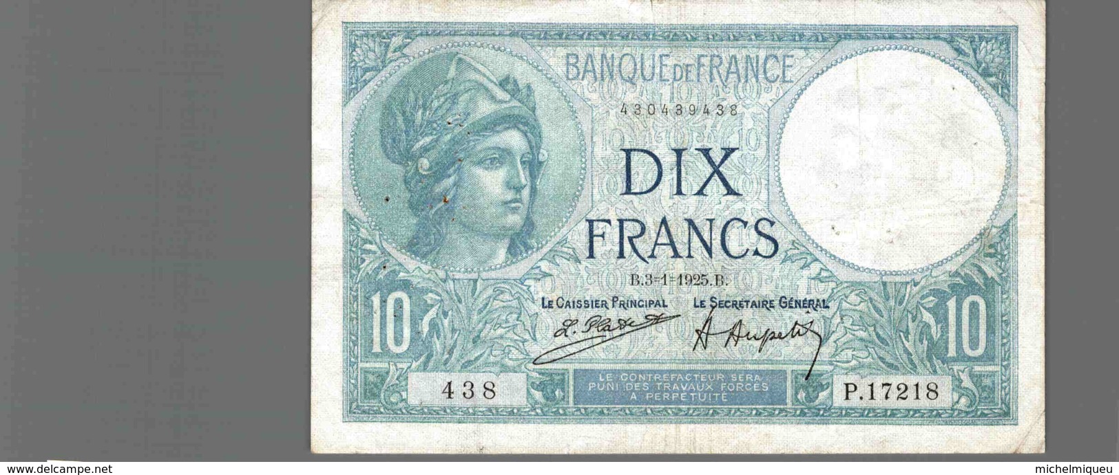 11594     BILLET 10F MINERVE 3-1-1925 - 10 F 1916-1942 ''Minerve''