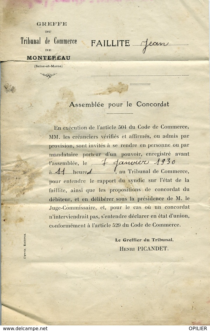 MONTEREAU SEINE ET MARNE 1929 Timbre à Date Sur 15c Semeuse Greffe Du Tribunal De Commerce Montereau - Cachets Manuels