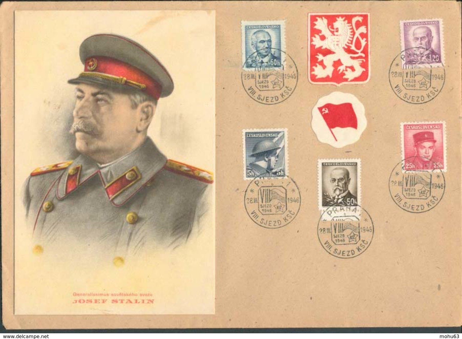 CSR 28.3.46 Marschall Josef Stalin Gemäldekarte Sonderstempel 8.Kongress KSC - Autres & Non Classés