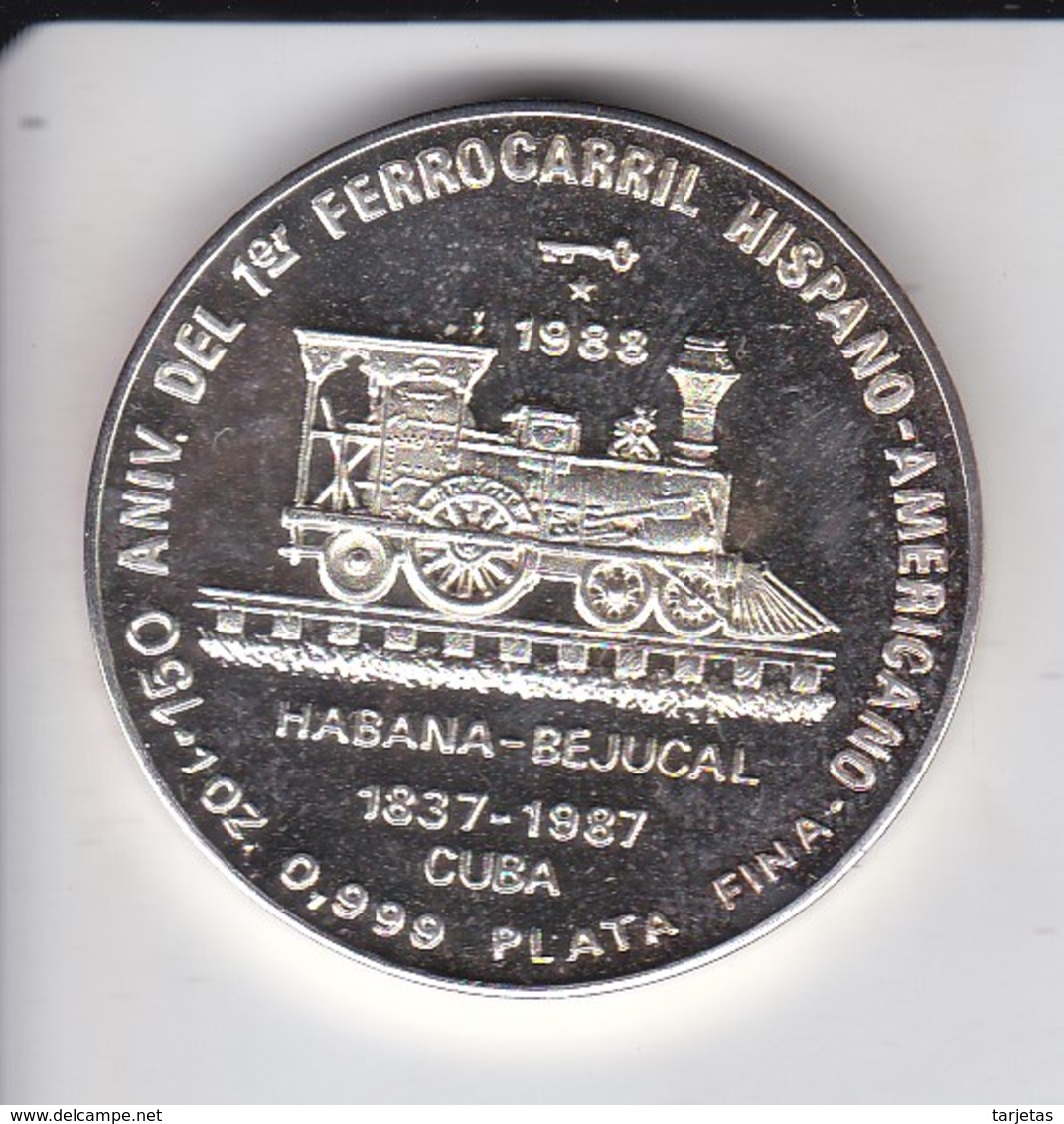 MONEDA DE PLATA DE CUBA DE 10 PESOS AÑO 1988 TREN HISPANO AMERICANO (LA DE LA FOTO) - Cuba