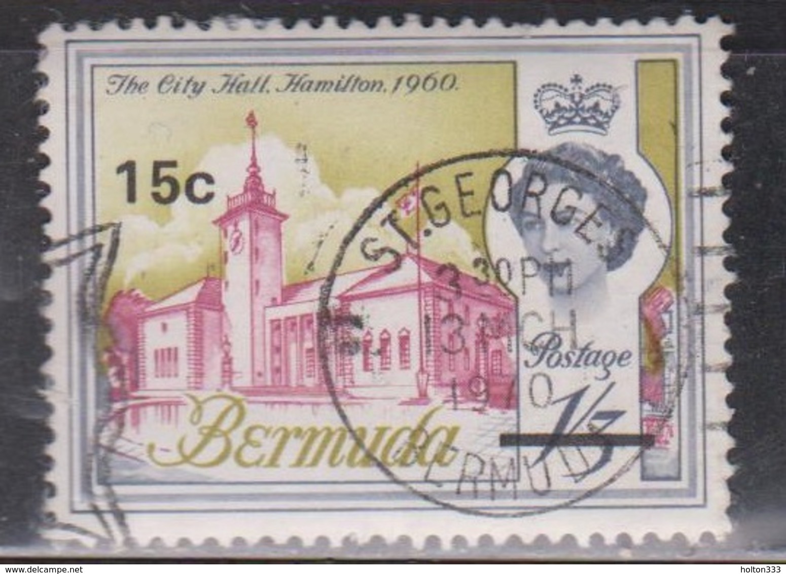 BERMUDA Scott # 247 Used - QEII & City Hall Hamilton With Surcharge - Bermuda