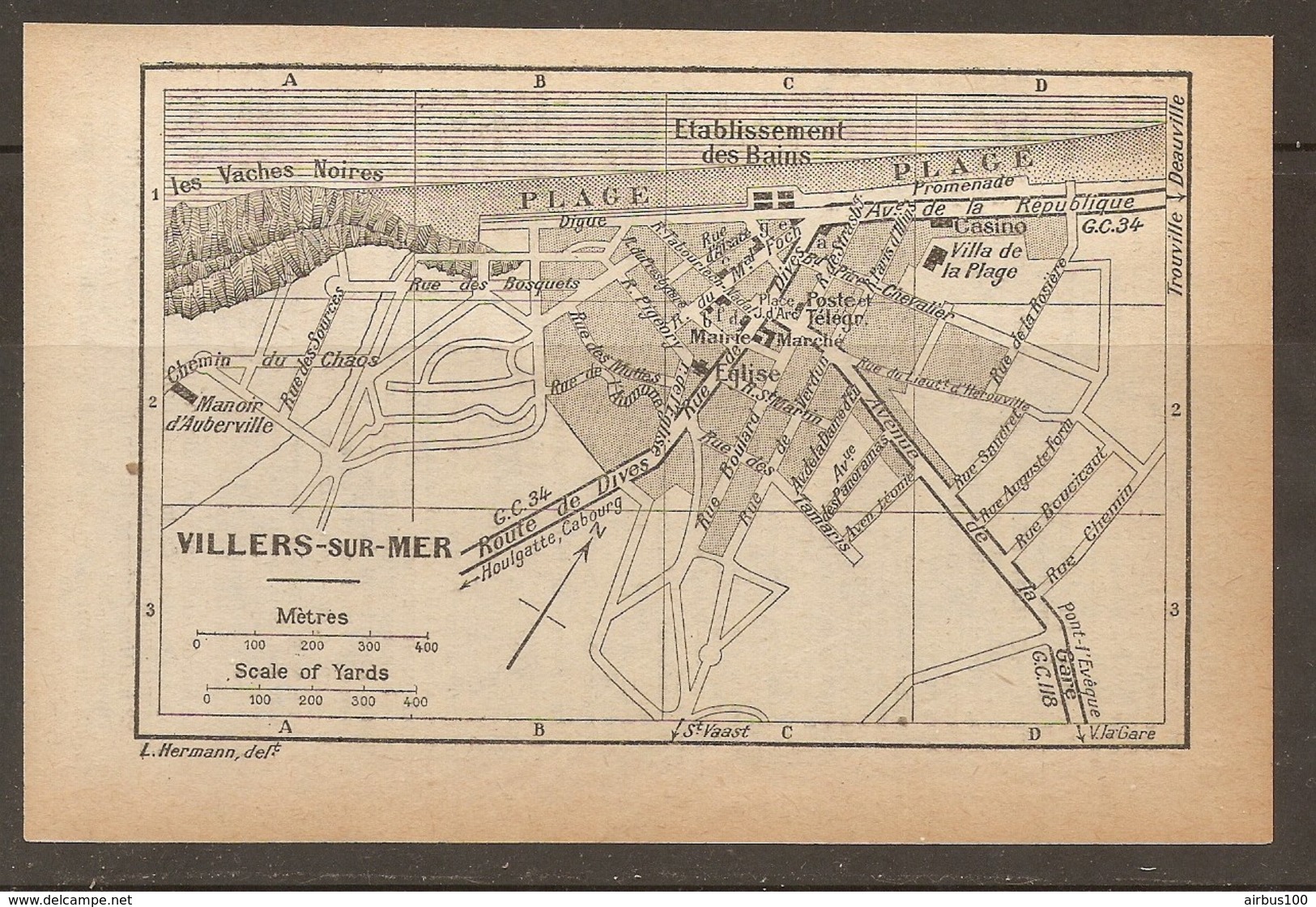 CARTE PLAN 1931 VILLERS Sur MER - LES VACHES NOIRES CASINO Éts BAINS VILLA De La PLAGE MANOIR D'AUBERVILLE - Topographische Karten