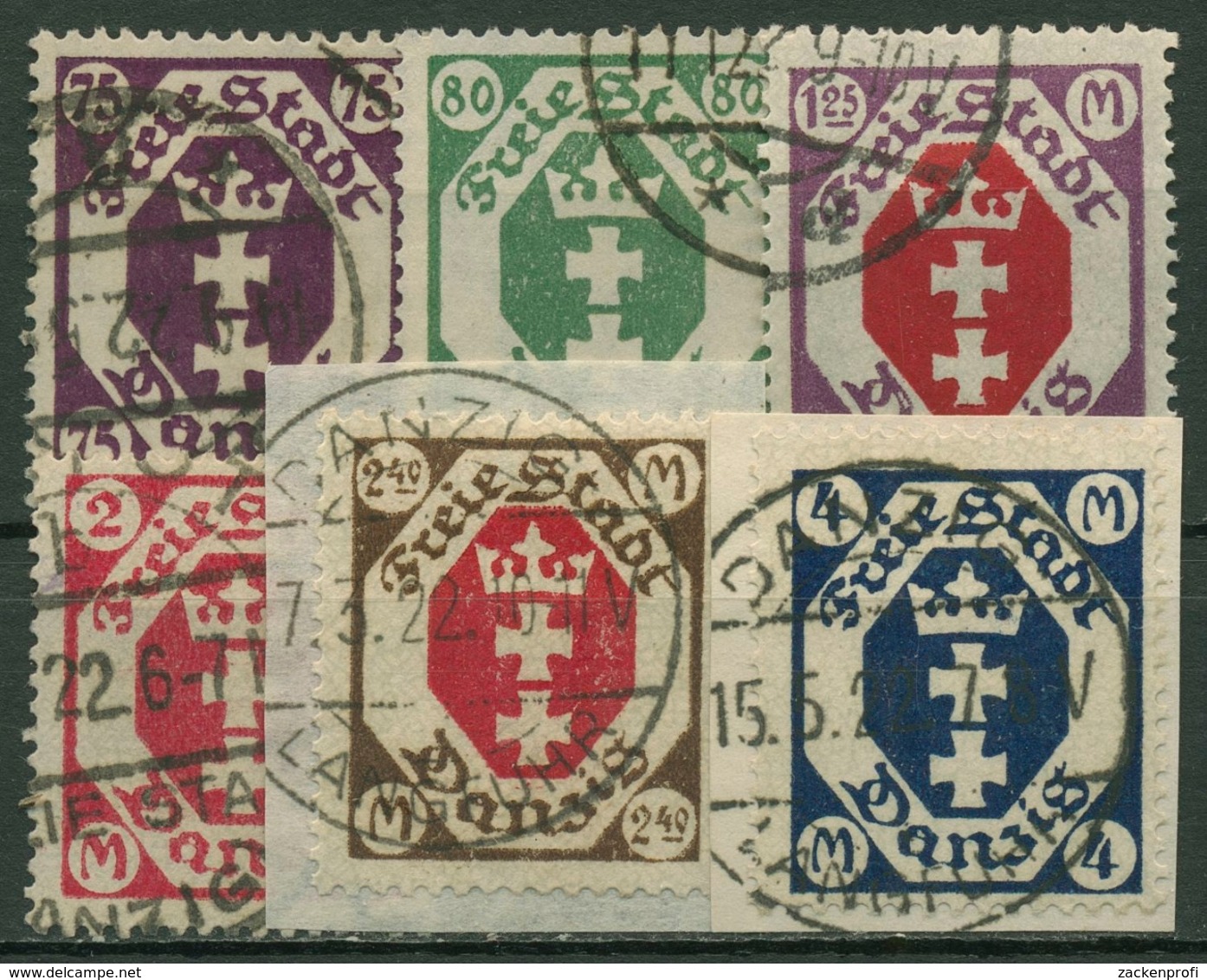 Danzig 1922 Freimarken Kleines Staatswappen 93/98 Gestempelt, Massenentwertung - Andere & Zonder Classificatie