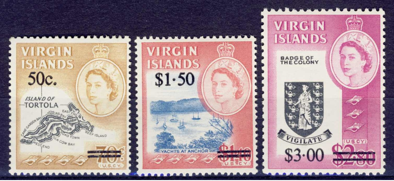 1966-(MNH=**) British Virgin Islands S.3v."Surcharged With New Value And Two Bars" - British Virgin Islands