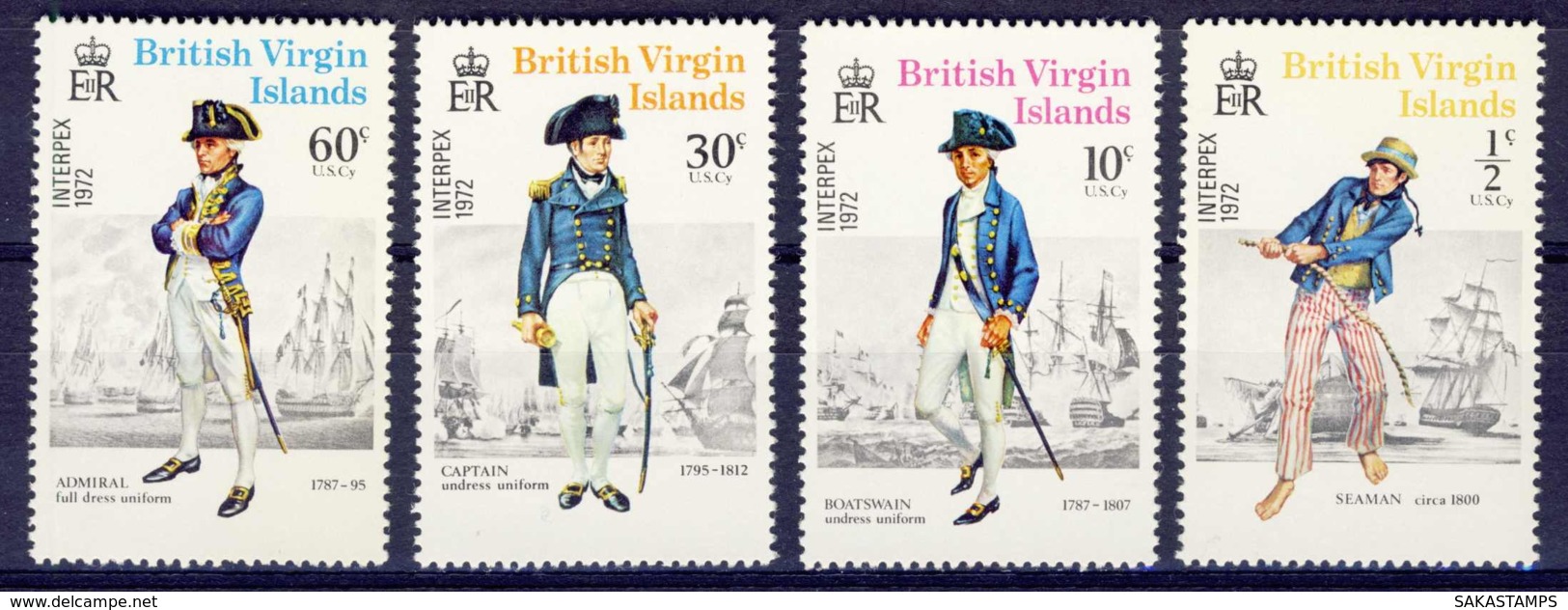 1972-(MNH=**) British Virgin Islands S.4v."Seaman INTERPEX, 14th Intl. Stamp Exhibitioon" - British Virgin Islands