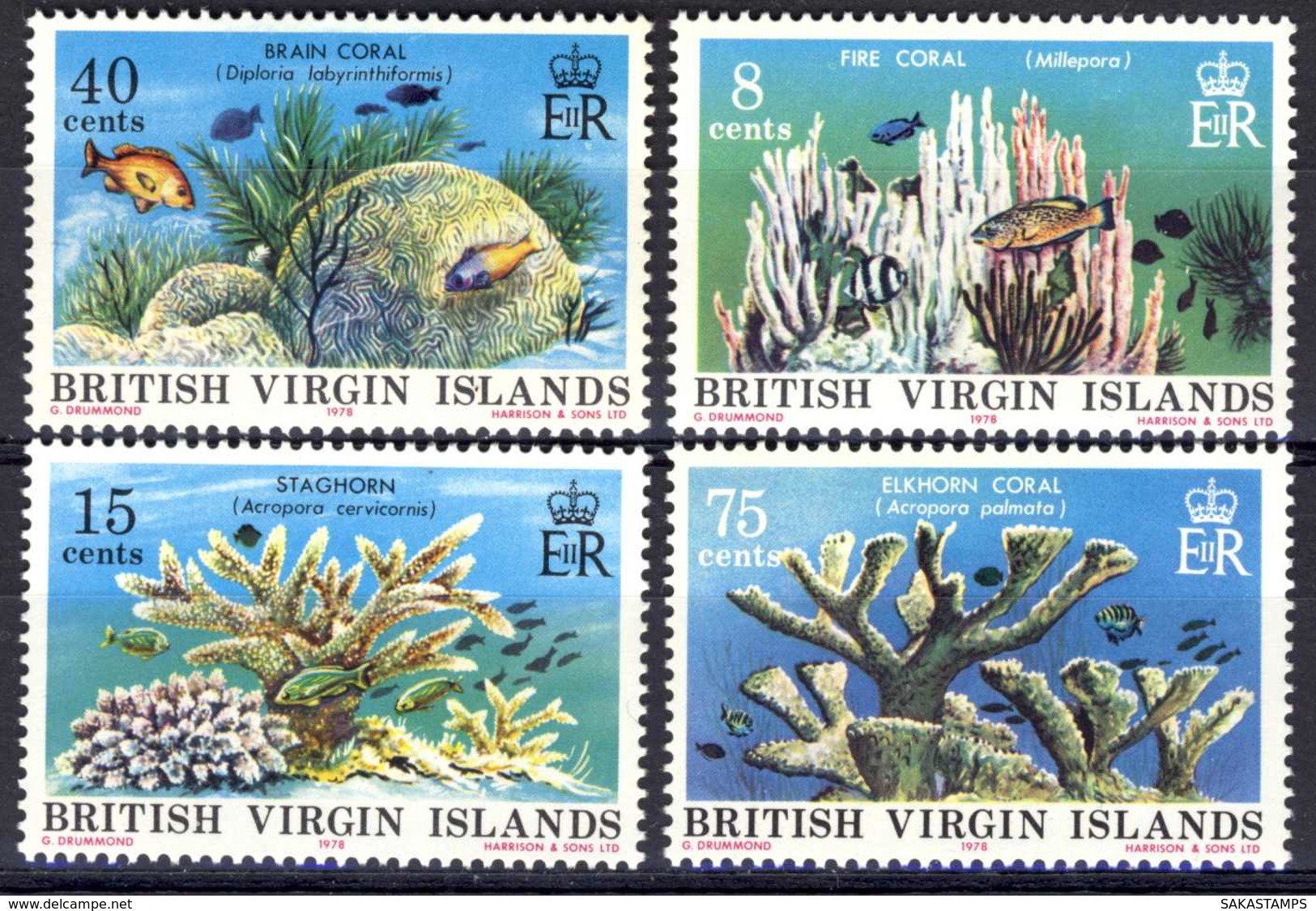 1978-(MNH=**) British Virgin Islands S.4v."Marine Life, Coral" - British Virgin Islands
