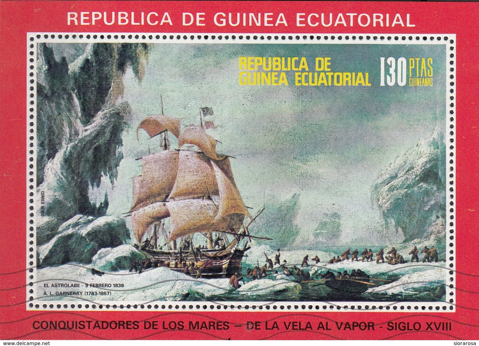 Guinea Equatoriale 1976 Bf. 248A Veliero Sealing Ship Quadro Dipinto L. Garneray El Astrolabe Sheet Perf. CTO - Guinea Equatoriale