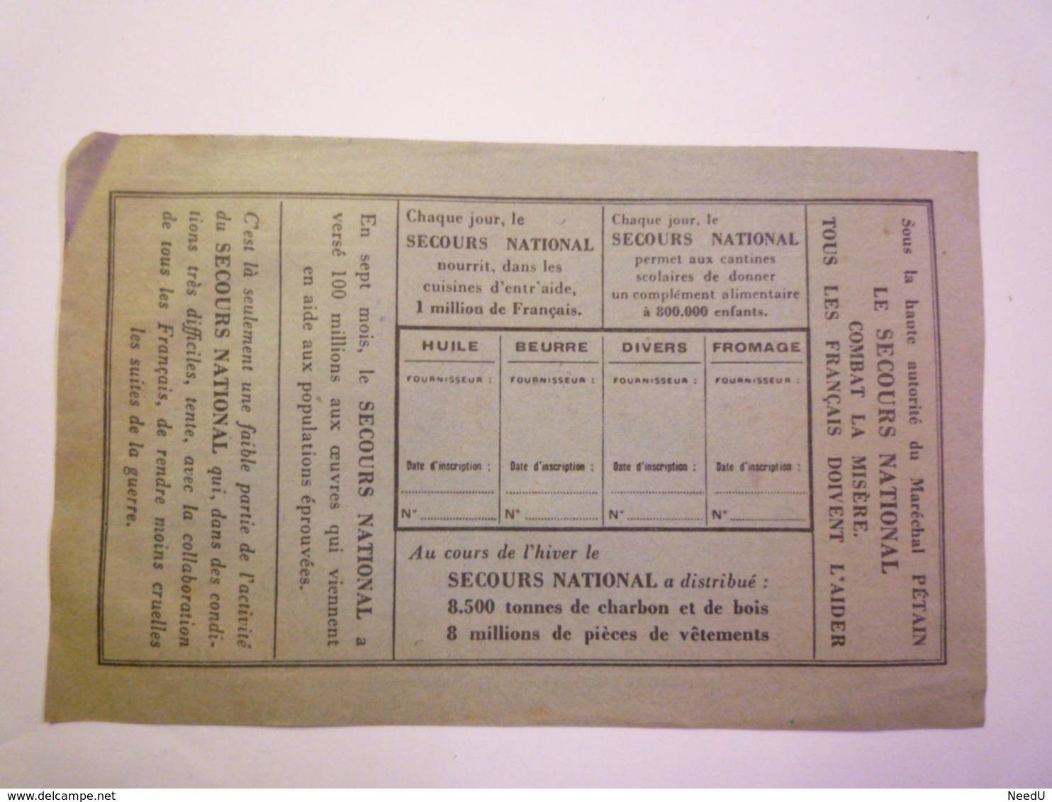 GP 2020 - 2306  BON De RATIONNEMENT  1941  -  Denrées Diverses FROMAGE  Matières Grasses   XXX - Non Classificati