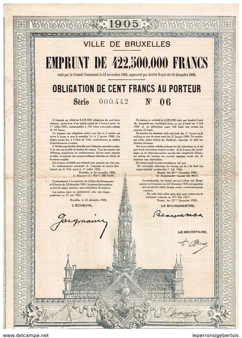 Obligation Ancienne - Ville De Bruxelles 1905 - Titre De 1925 - - A - C