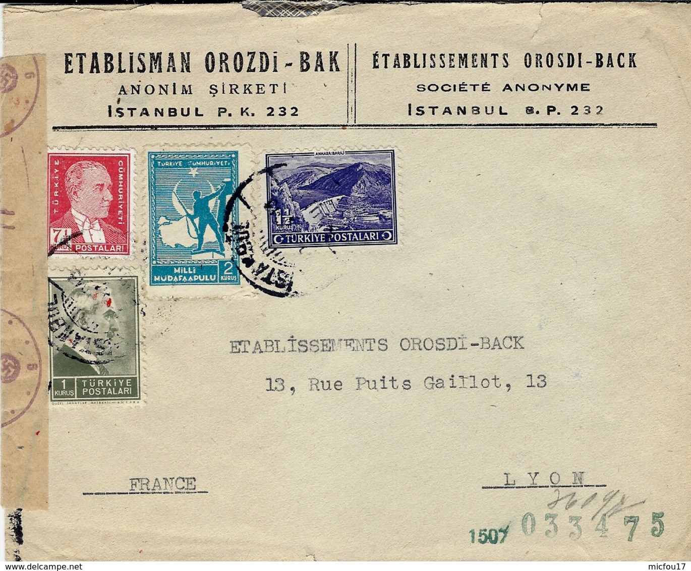 WWII - 1943 - Cover From  Istambul To Lyon ( France )   -  German Censor From Wien ( G ) - Briefe U. Dokumente