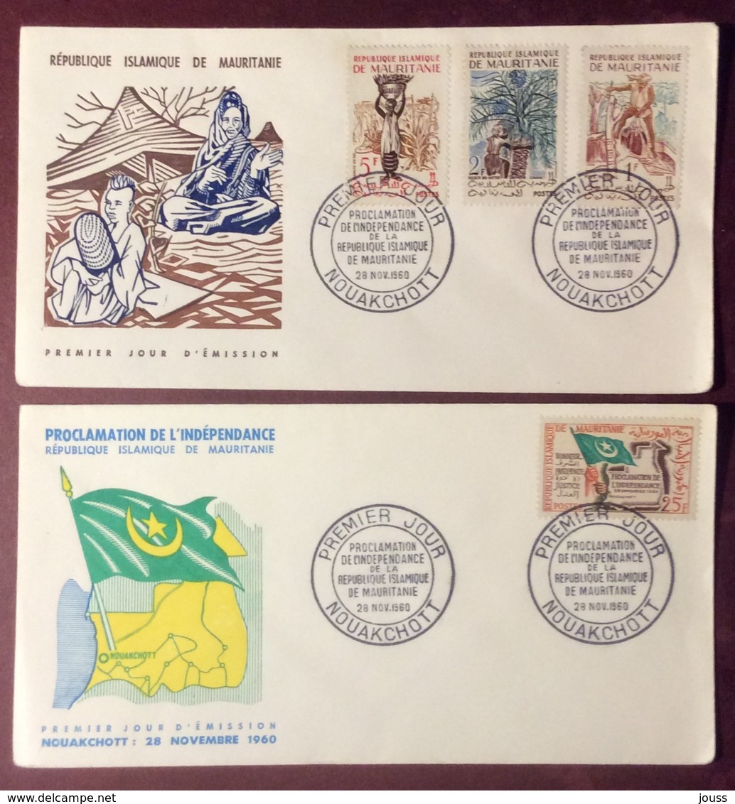 AFMAU2-1 Mauritanie Indépendance République Islamique + Puits Récoltes FDC Premier Jour 28/11/1960 Lot 2 Lettre - Mauritanie (1960-...)