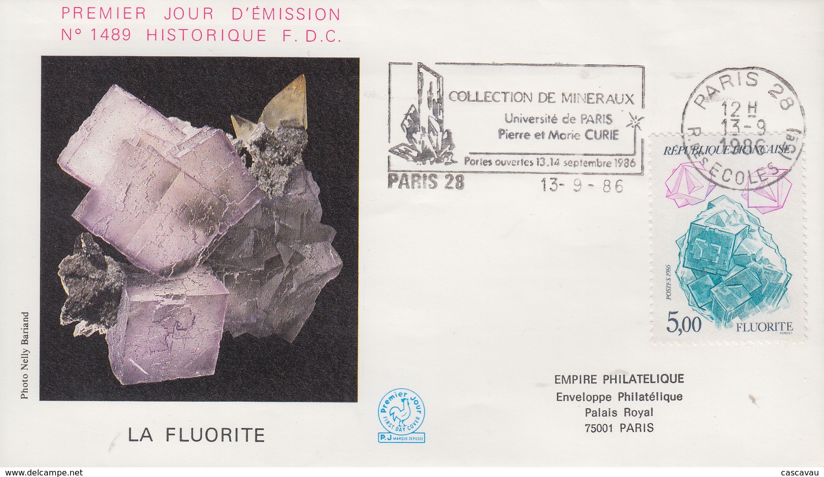 Enveloppe  FDC  Flamme   1er   Jour   FRANCE    Mineraux  :  Fluorite    PARIS   1986 - Minerals