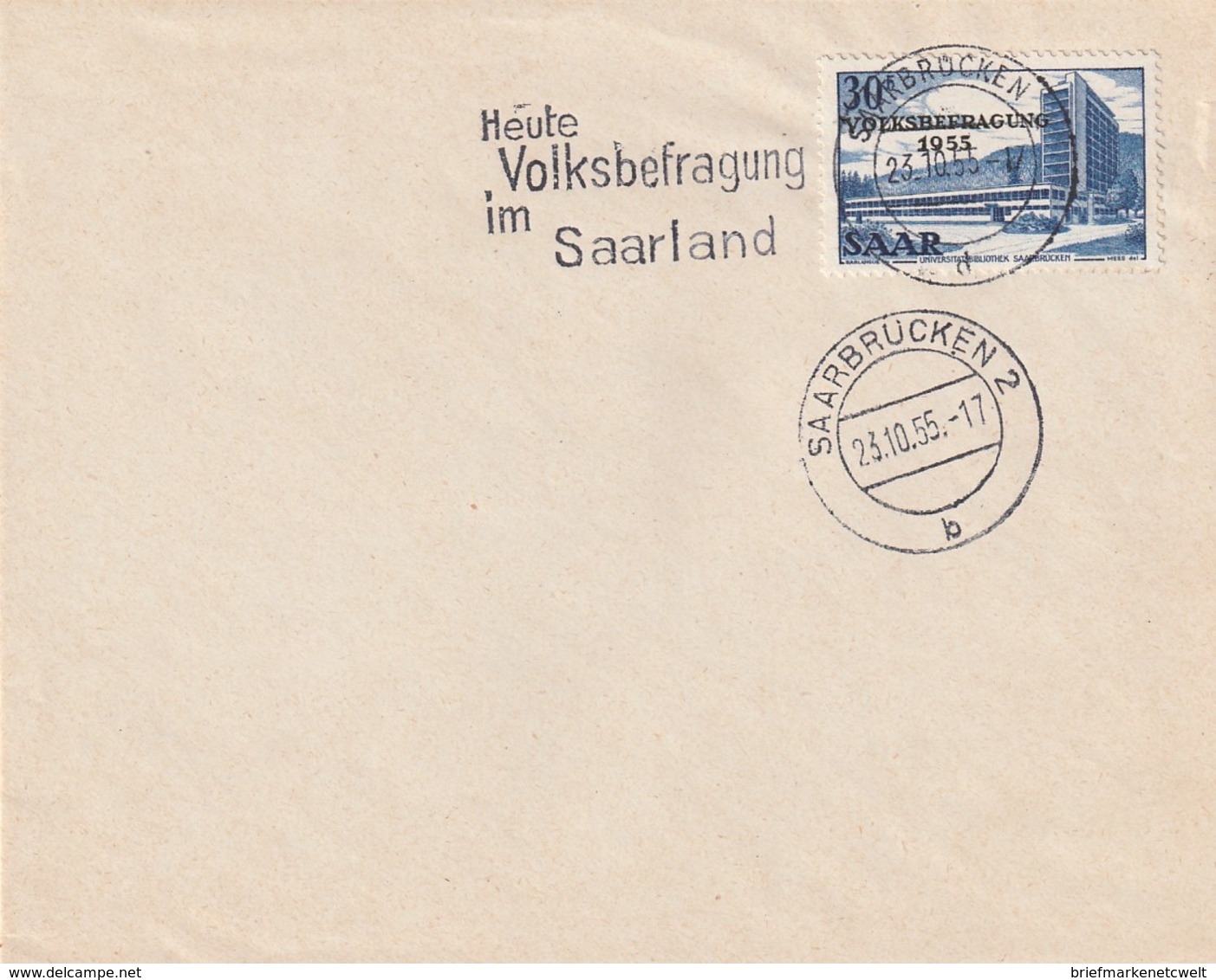 Saarland / 1955 / Stempel Saarbruecken "Volksbefragung" Auf Blancobrief (AC08) - Briefe U. Dokumente