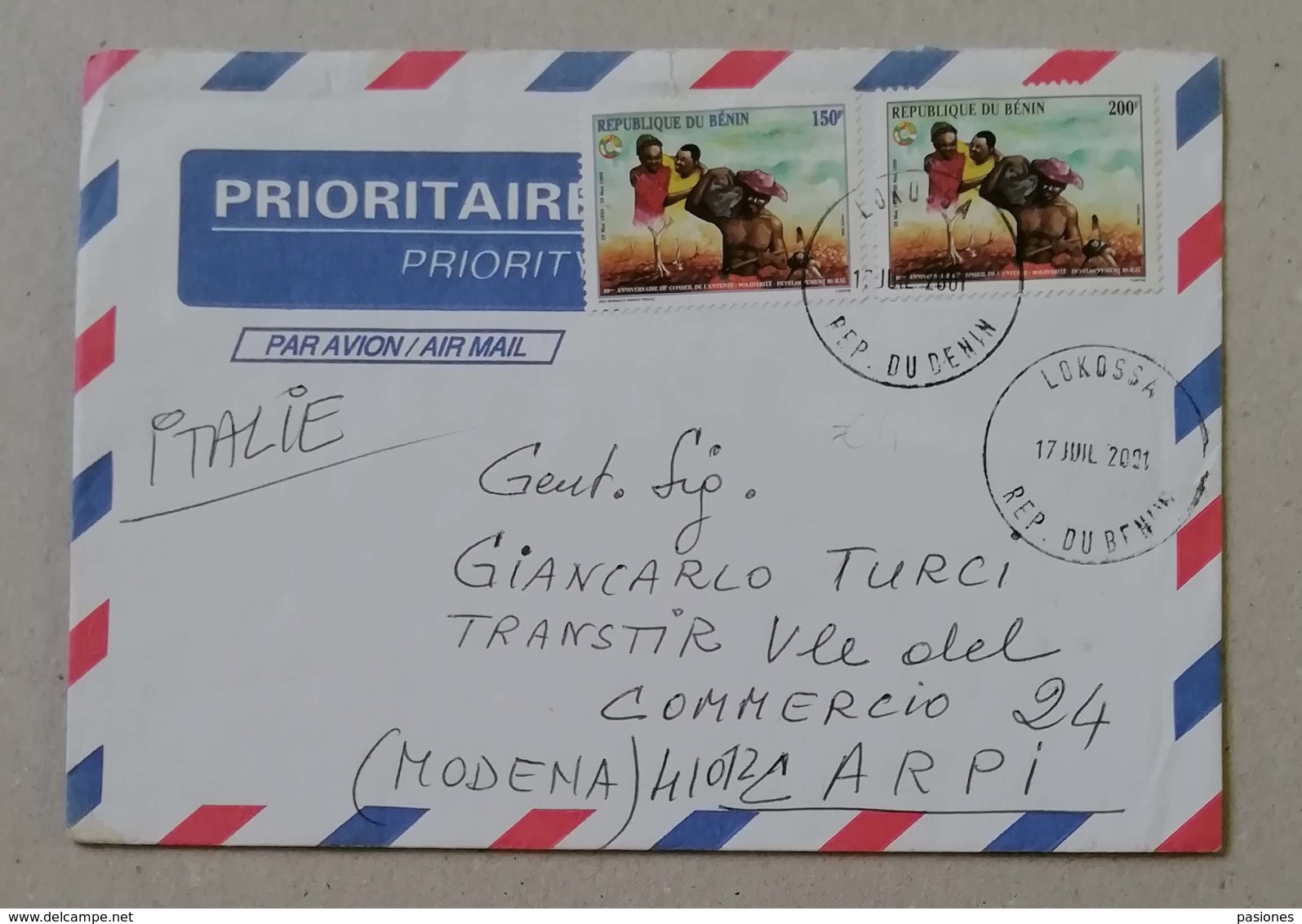 Busta Di Lettera Per Via Aerea Lokossa-Carpi - 17/07/2001 - Benin – Dahomey (1960-...)