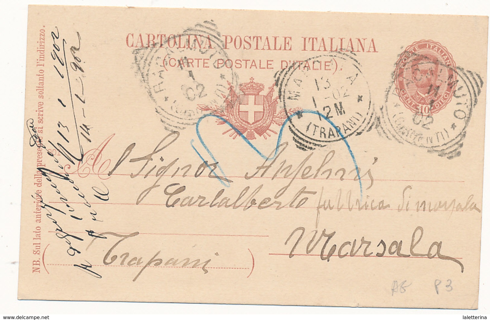 1902 RACALMUTO GIRGENTI TONDO RIQUADRATO - Marcophilia