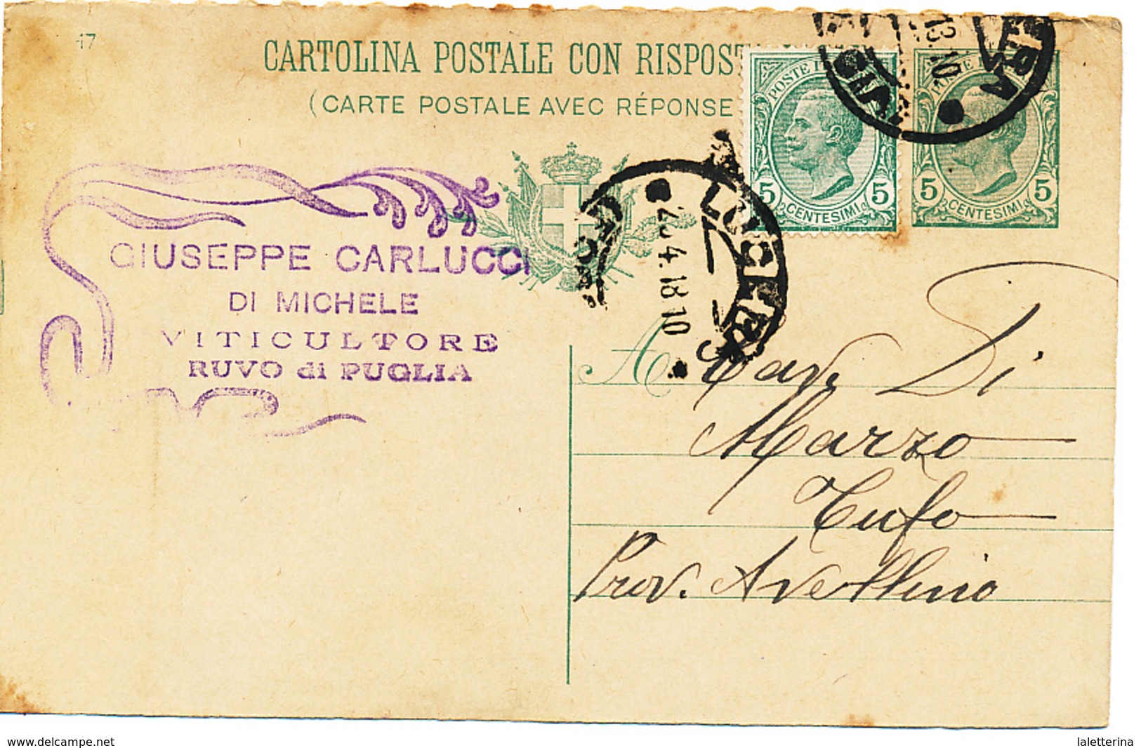 1918 RUVO DI PUGLIA CARLUCCI VITICULTORE - Marcophilia