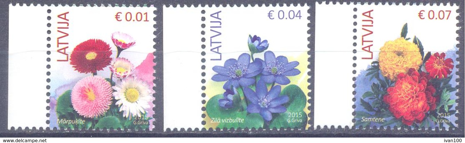 2015. Latvia, Definitives, Flowers, 3v, Mint/** - Letland