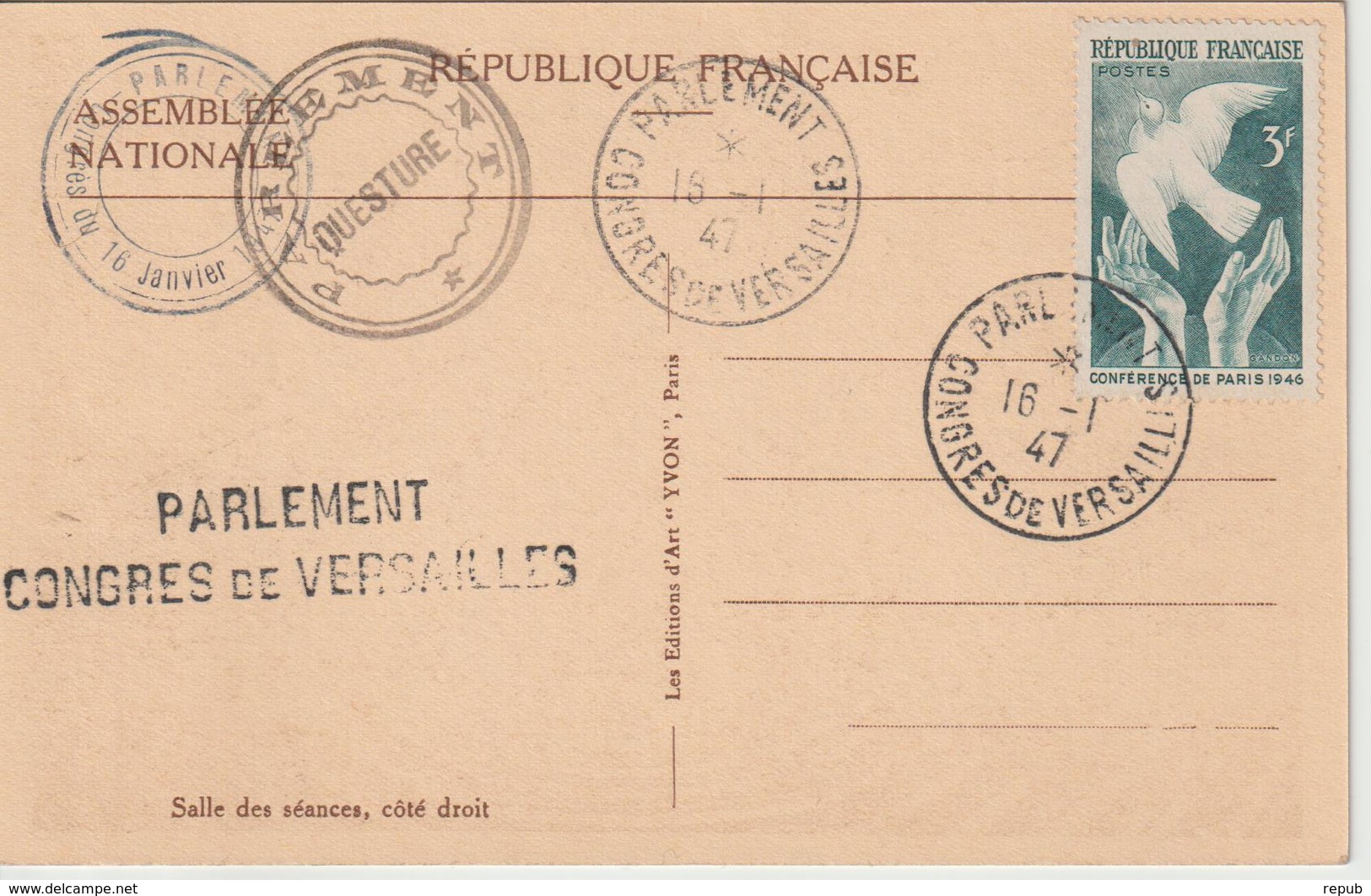 France Oblit Congrès Du Parlement 1947 - 1921-1960: Modern Period