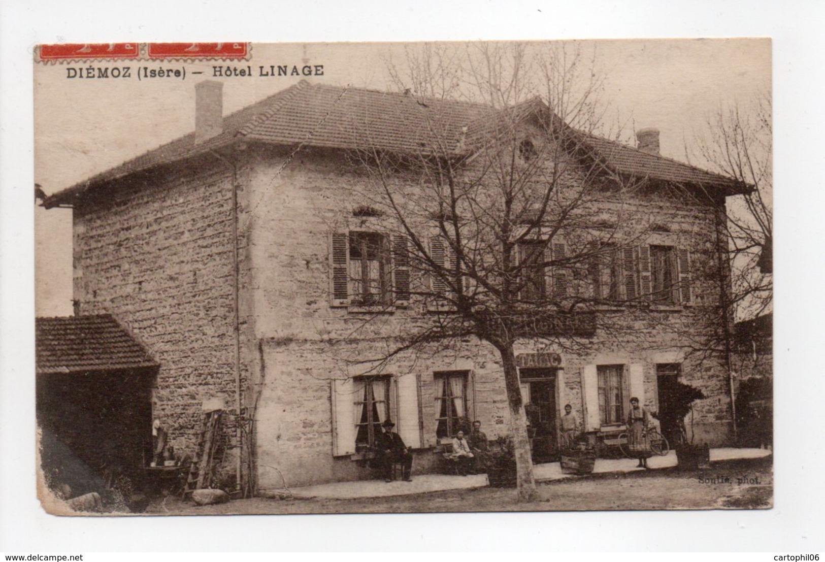 - CPA DIÉMOZ (38) - Hôtel LINAGE 1921 (avec Personnages) - Photo Sontié - - Diémoz