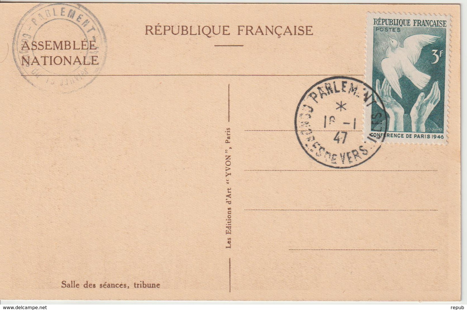 France Oblit Congrès Du Parlement 1947 - 1921-1960: Période Moderne