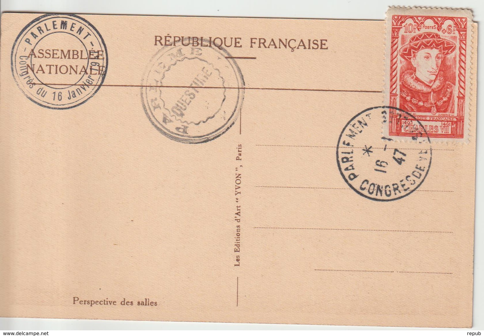 France Oblit Congrès Du Parlement 1947 - 1921-1960: Période Moderne