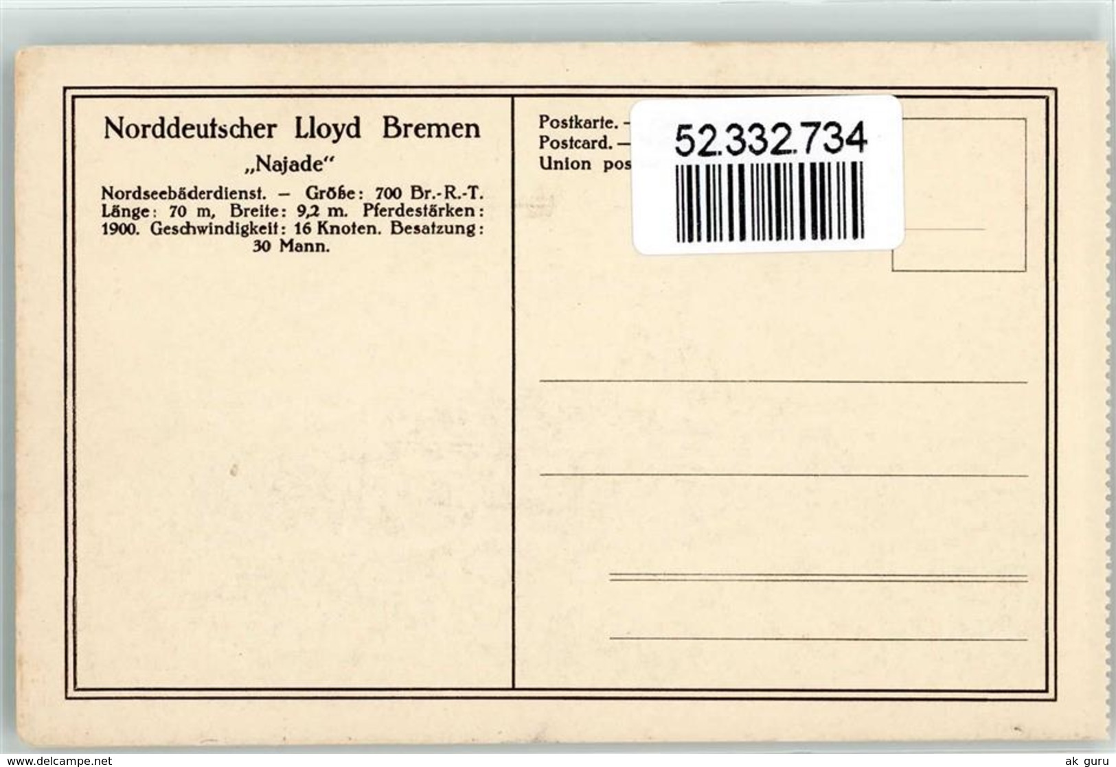 52332734 - Norddeutscher Lloyd Bremen Salondampfer Najade - Otros & Sin Clasificación