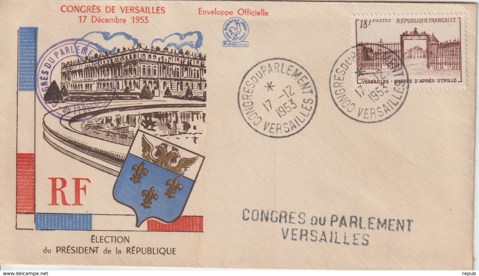 France Oblit Congrès Du Parlement 1953 - 1921-1960: Période Moderne