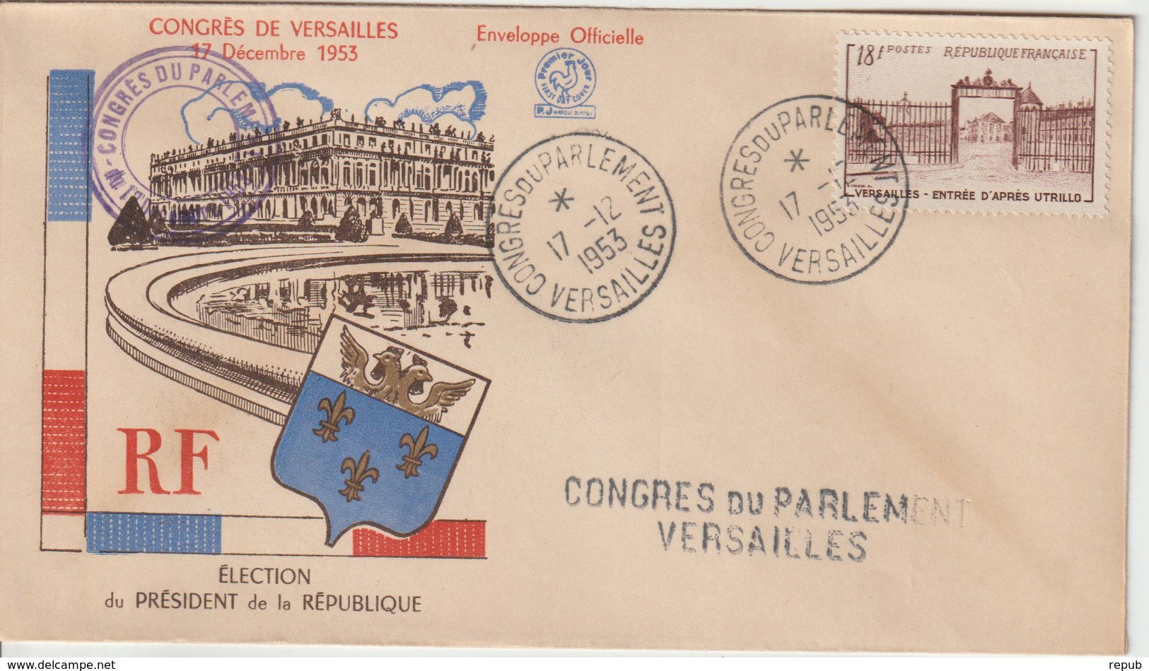 France Oblit Congrès Du Parlement 1953 - 1921-1960: Période Moderne