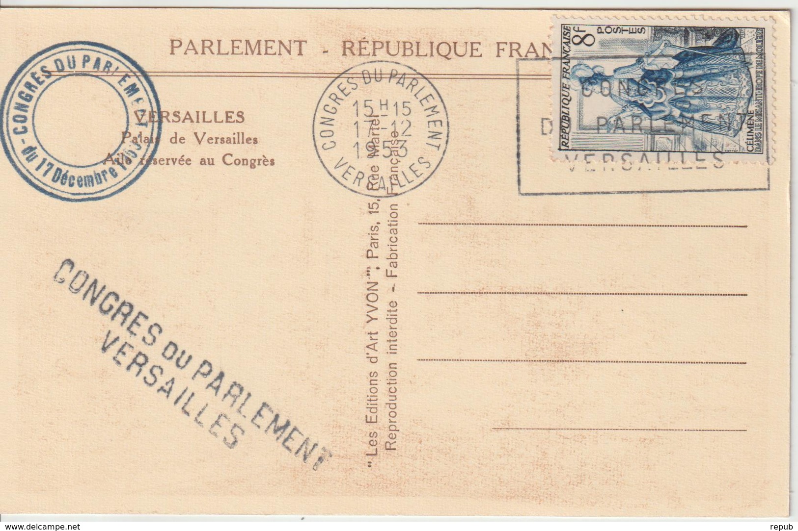 France Oblit Congrès Du Parlement 1953 - 1921-1960: Modern Tijdperk