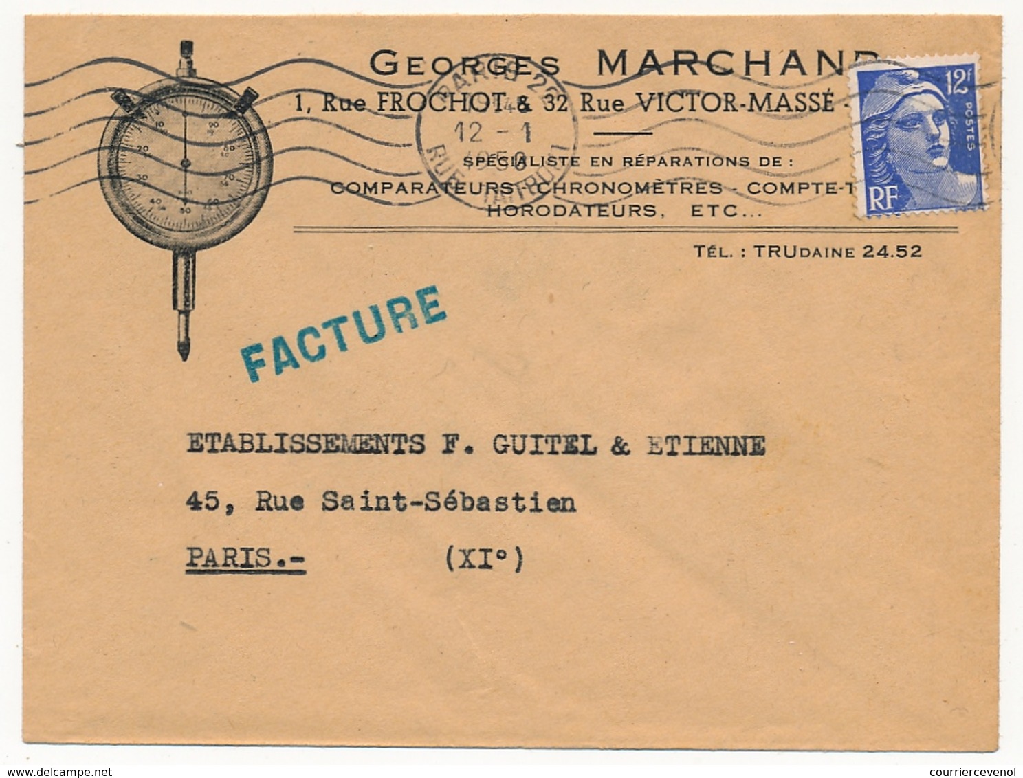 FRANCE - Enveloppe Publicitaire En-Tête Georges Marchand, Réparations Chronomètres, Horodateurs - Paris 1956 - 1950 - ...