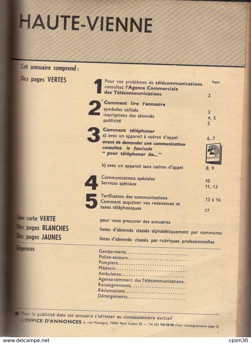 ANNUAIRE - 87 - Département Haute Vienne - Année 1976 - Annuaire Officiel Des Postes - 360 Pages - Annuaires Téléphoniques