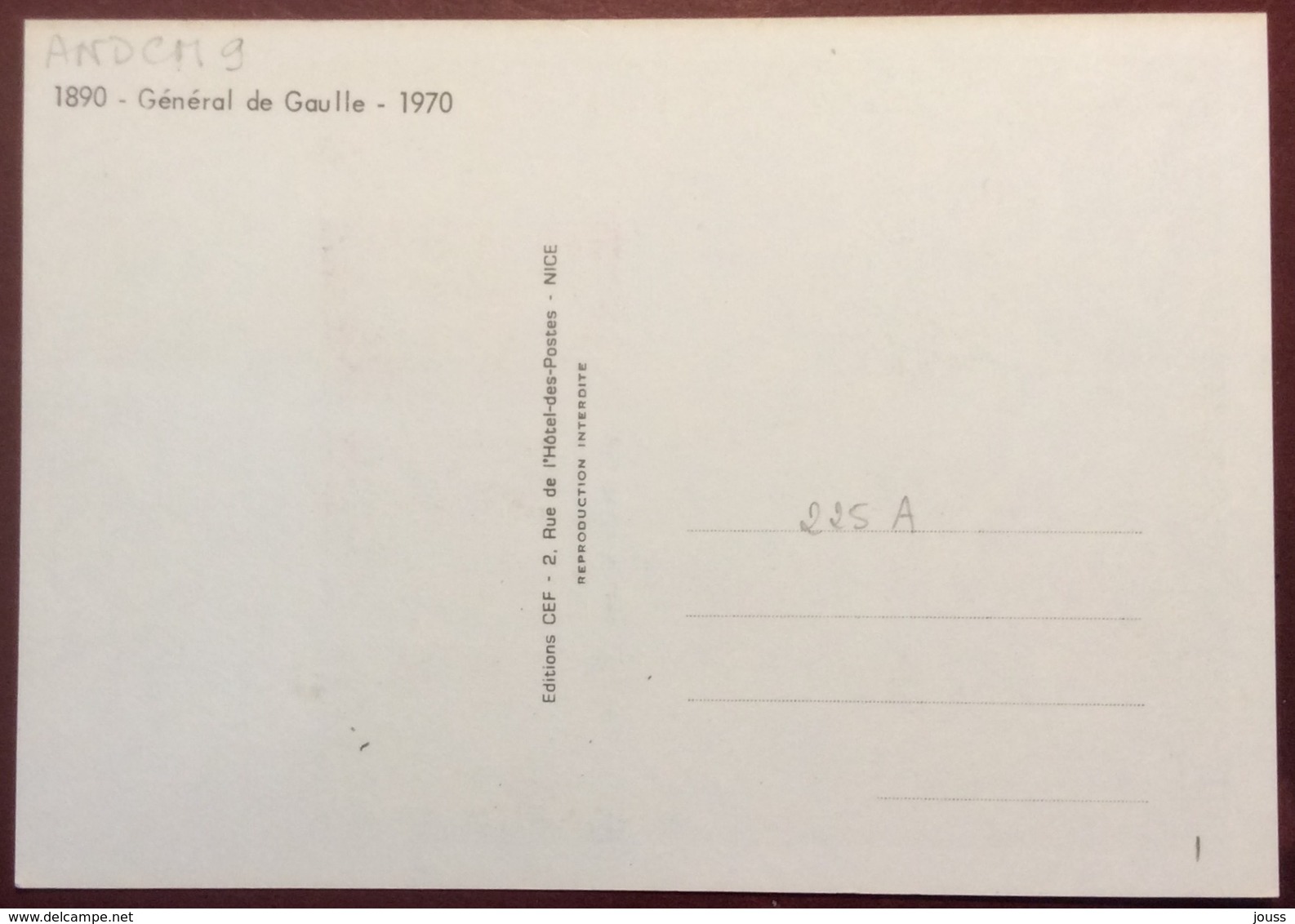 ANDCM9 Andorre Hommage Général De Gaulle 225A 23/10/1972 Premier Jour Carte Maximum - Maximum Cards