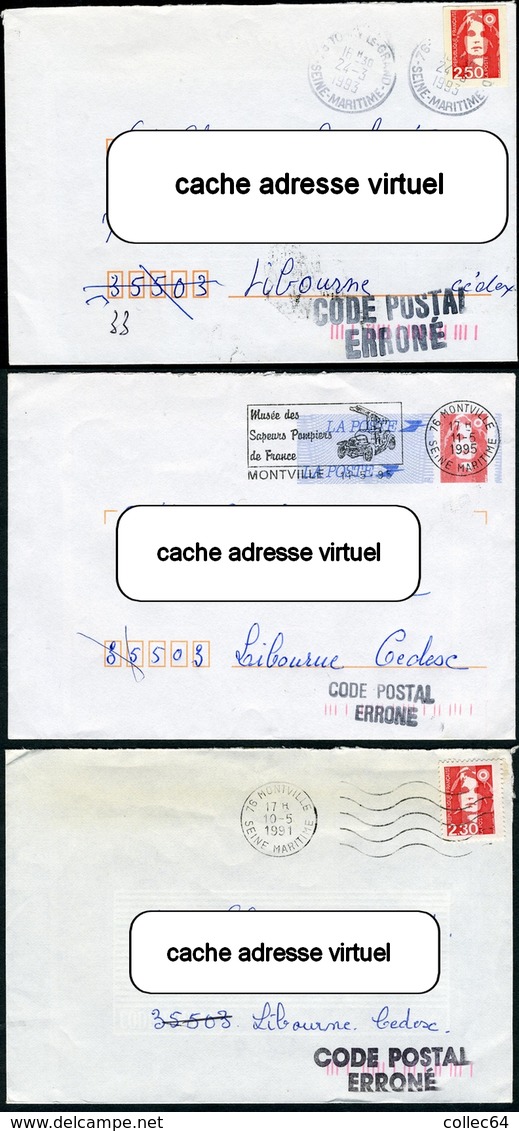 3 Griffes "CODE POSTAL ERRONE" Différentes Sur Lettres - Cachets Manuels