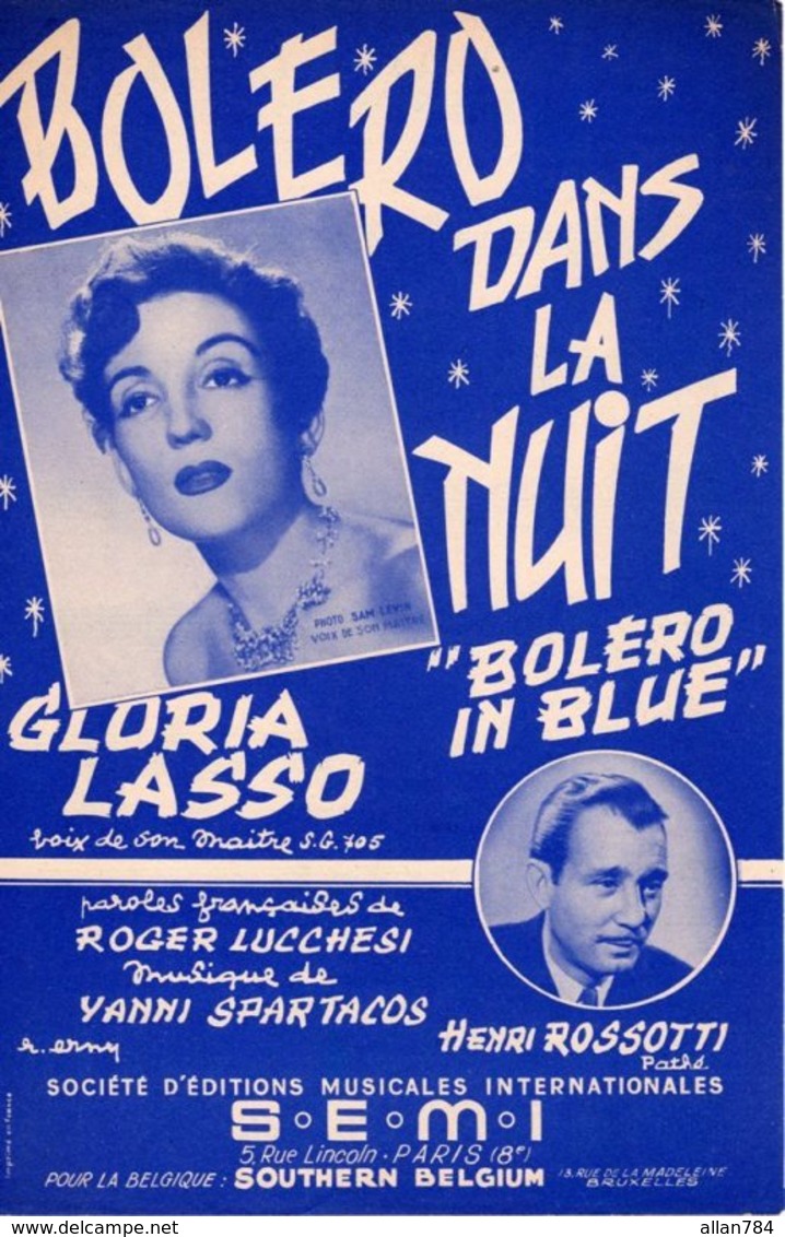 PARTITION BOLERO DANS LA NUIT / BOLERO IN BLUE PAR GLORIA LASSO - 1954 - EXC ETAT PROCHE DU NEUF - - Autres & Non Classés