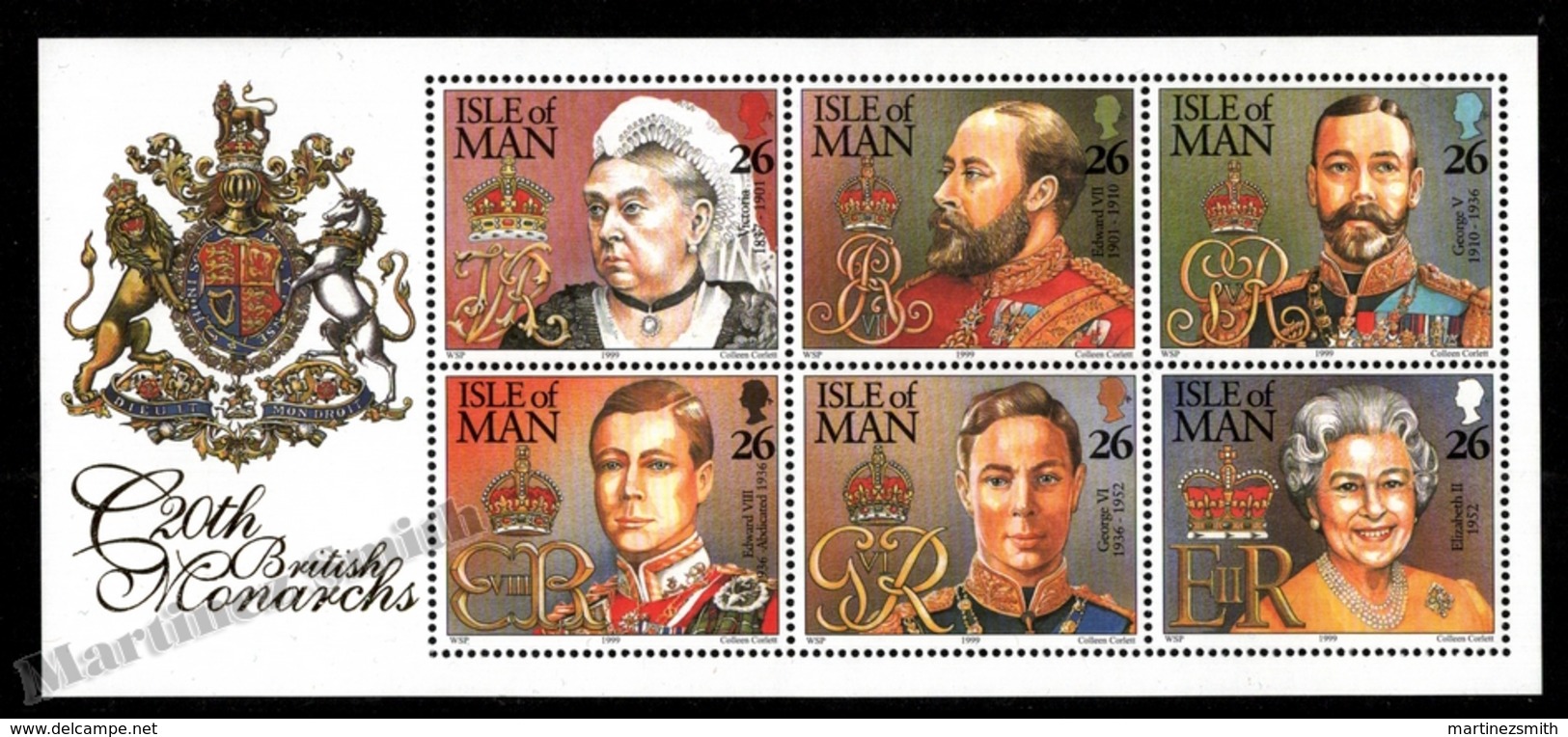 Isle Of Man 1999 Yvert 854-859, Royals. 20th Century British Queens & Kings - Miniature Sheet - MNH - Man (Insel)