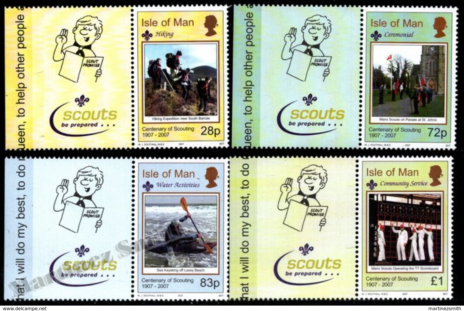 Isle Of Man 2007 Yvert 1374-1377, Organizations. Scouts Centenary. Scouts Be Prepared Tab - MNH - Isla De Man